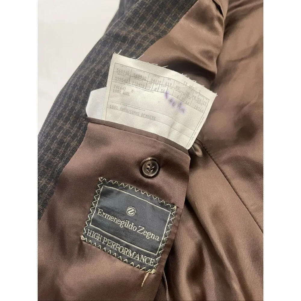 Ermenegildo Zegna High Performance Men’s Brown Plaid Blazer Size 56 Euro 46 US